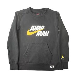 Jordan Sweatshirt Boys M 10-12 Black Jumpman Nike Swoosh‎ Pouch Pocket A677-023